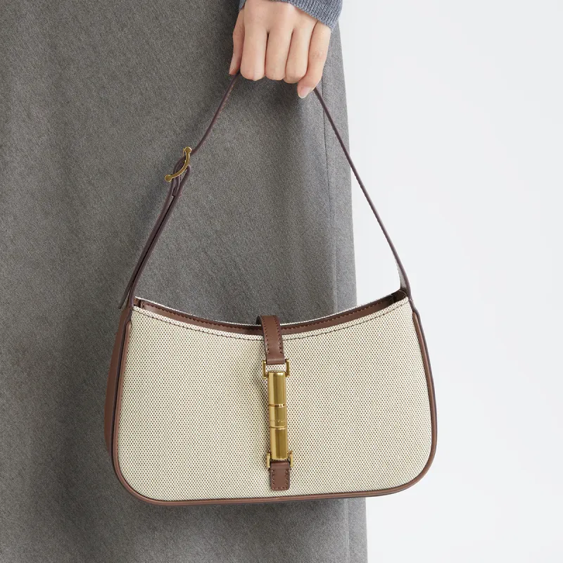 CHARLES&KEITH Fabric Shoulder Bag Medium Size Women's Chocolate-3