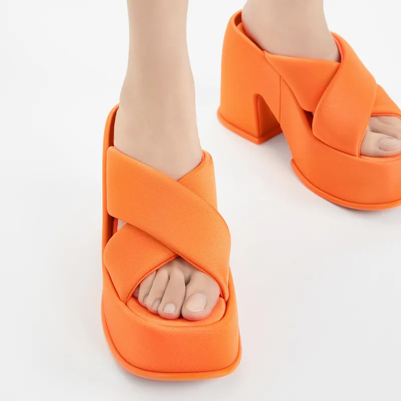CHARLES&KEITH Slide Slippers Women's Black Textured/Chalk White/Orange-11