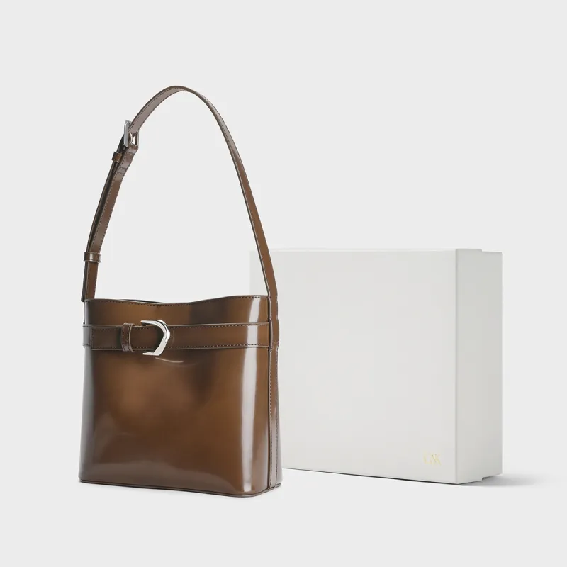 CHARLES&KEITH Cow Leather One Shoulder Handbag Trumpets Women's Noir Black/Brown-8