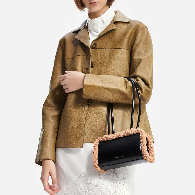 CHARLES&KEITH PU Laminated Textile Shoulder Bag Small Size Women's Chalk Pink/White/Camel-10