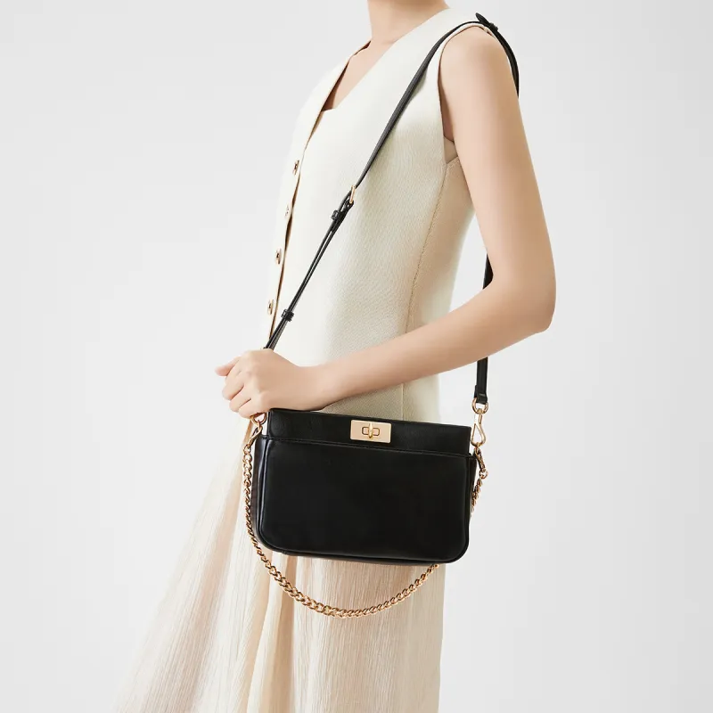 CHARLES&KEITH PU One Shoulder Underarm Crossbody Bag Trumpets Women's Cream Milk White/Black-8