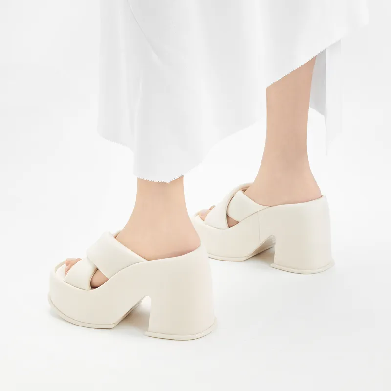 CHARLES&KEITH Slide Slippers Women's Black Textured/Chalk White/Orange-7