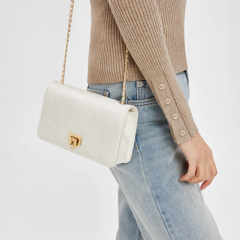 CHARLES&KEITH PU Laminated Textile Crossbody Bag Small Size Women's Black/Cream Milk White/Crimson Red Crimson-8