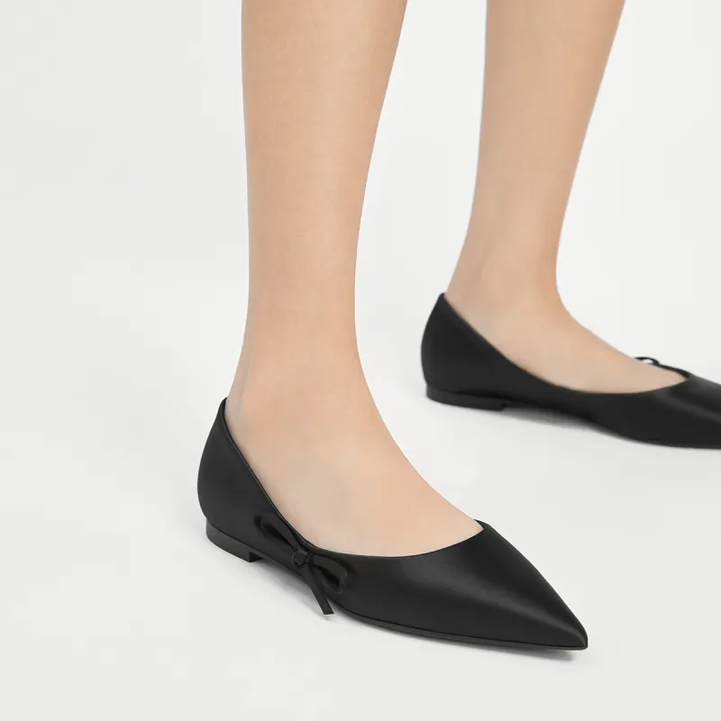 CHARLES&KEITH Small CK Bowknot New Chinese Style Casual Single Shoes 1cm Women's BLACK TEXTURED/Chalk White-3
