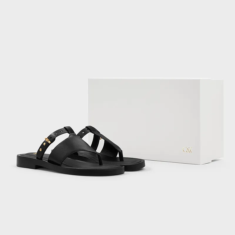 CHARLES&KEITH Flip Flops Women's White/Black-7