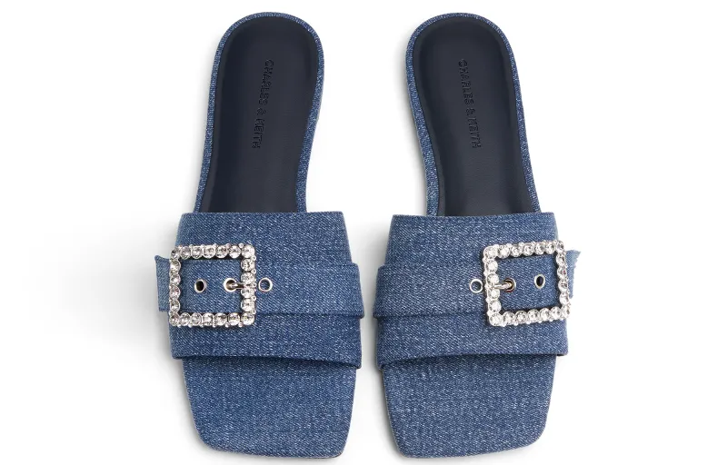 CHARLES&KEITH Composite Sole Slide Slippers 1.5cm Women's Dark Denim Blue-2