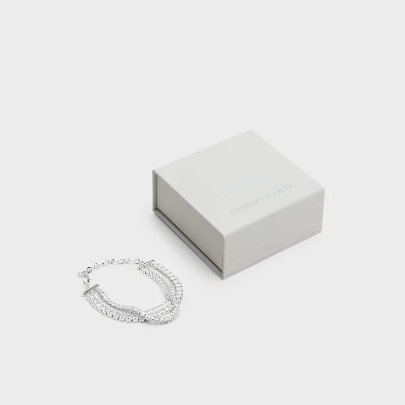 CHARLES&KEITH Brass/Crystal Bracelets Women's Silver-4