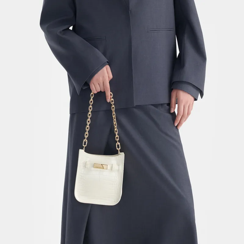 CHARLES&KEITH PU Shoulder Bag Small Size Women's Navy Blue Navy/Milk White Cream-9