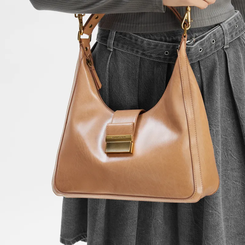 CHARLES&KEITH PU Shoulder Bag Large Size Women's Dark Moss/Toffee-7