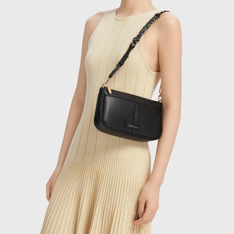 CHARLES&KEITH PU Crossbody Bag, Shoulder Bag Trumpets Women's Cream Milk White/Black-7