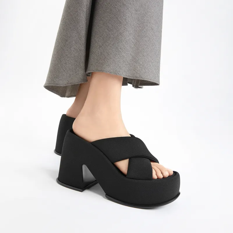 CHARLES&KEITH Slide Slippers Women's Black Textured/Chalk White/Orange-3
