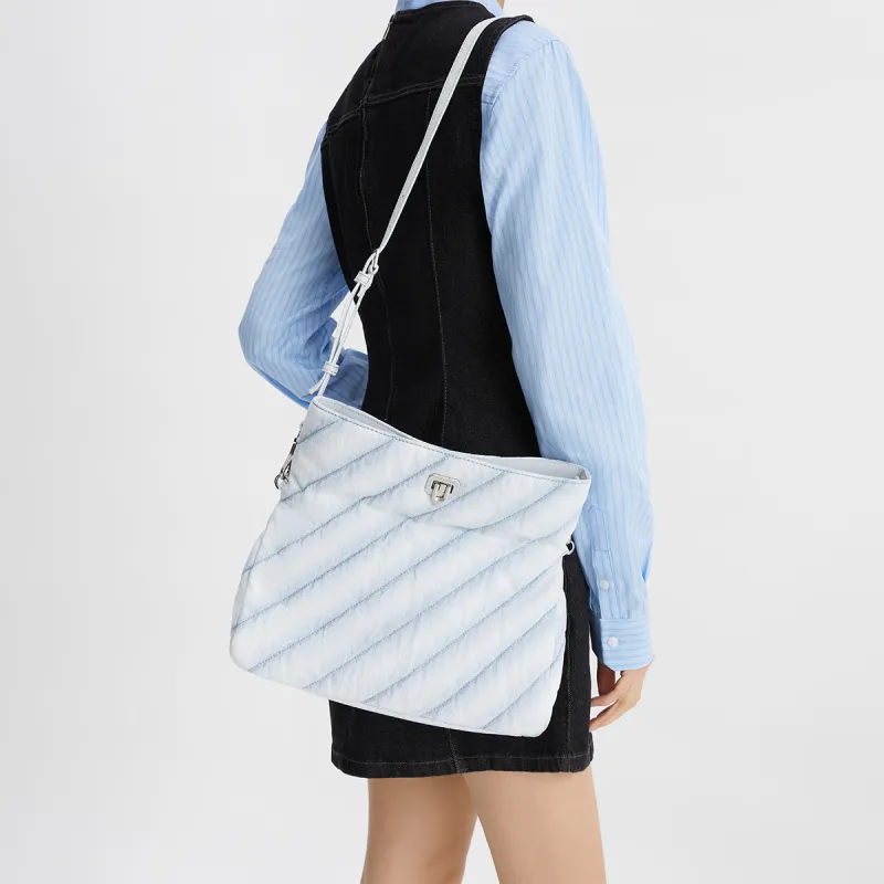 CHARLES&KEITH Denim Shoulder Bag Medium Size Women's Light Washed Denim Light Denim Blue-3