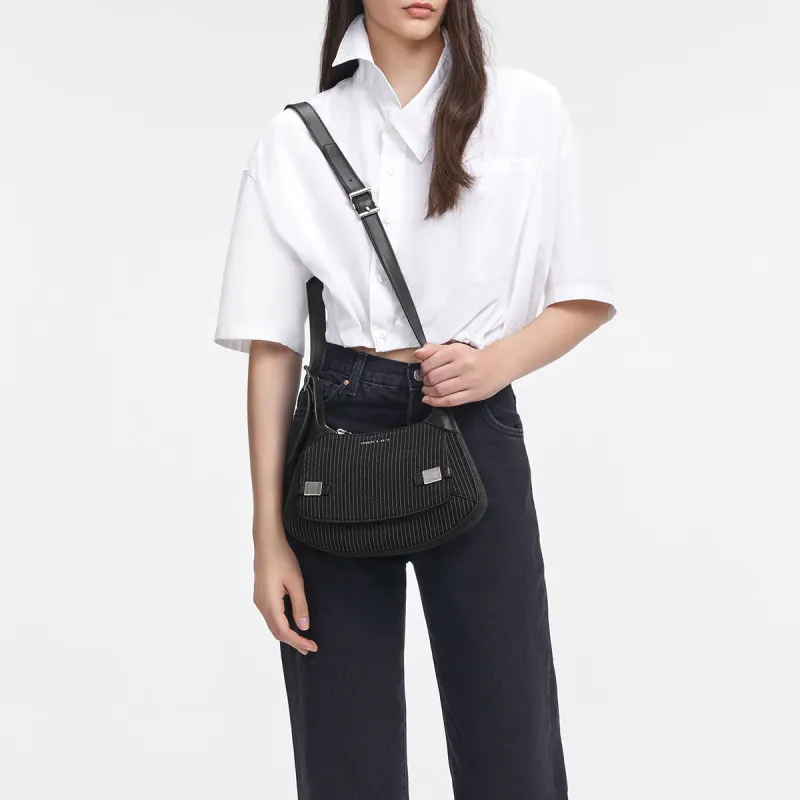 CHARLES&KEITH Embossed Leather Shoulder Bag Women's DARK GREY Dark Gray/Chalk White-3
