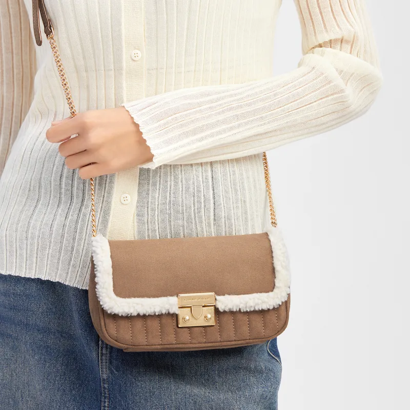 CHARLES&KEITH PU, Textile Mixture Crossbody Bags Trumpets Women's Tea Brown-3