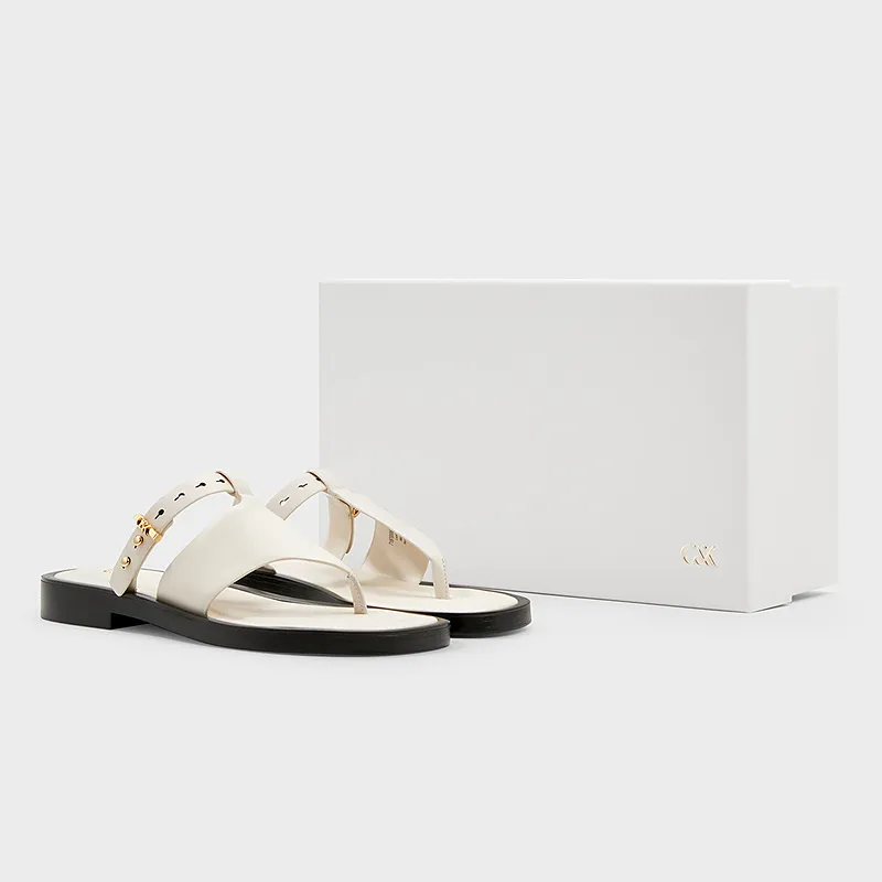 CHARLES&KEITH Flip Flops Women's White/Black-3