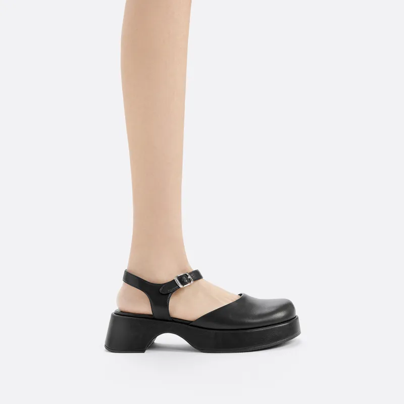 CHARLES&KEITH Small CK Gothic Lolita Style Strap Sandals 5.2cm Women's Black/Pink White Chalk/Brown/Dark Blue-3