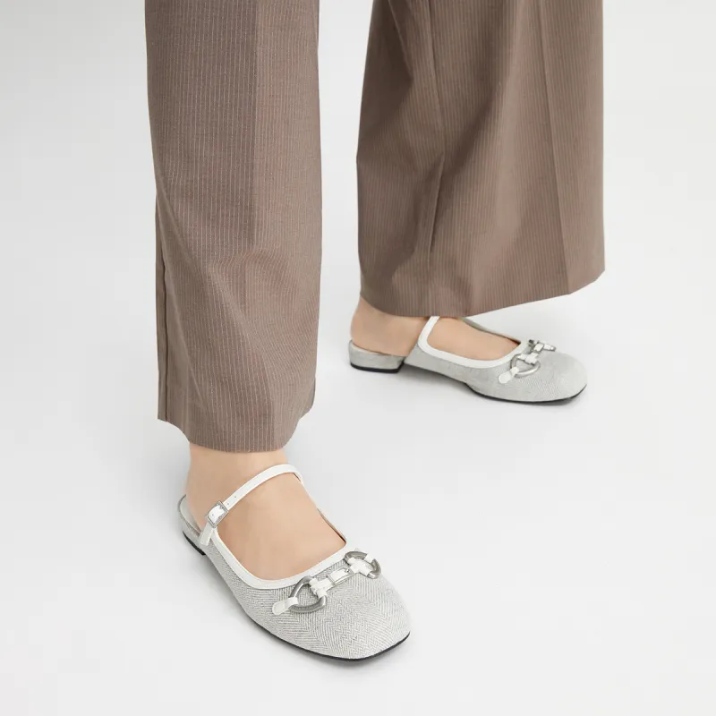 CHARLES&KEITH Composite Sole Closed Toe Slippers 2.2cm Women's Light Grey/Black Box-3