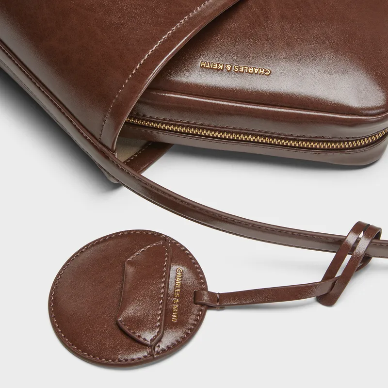 CHARLES&KEITH PU One Shoulder Handbag Tubas Women's Dark Brown Dark Brown-3