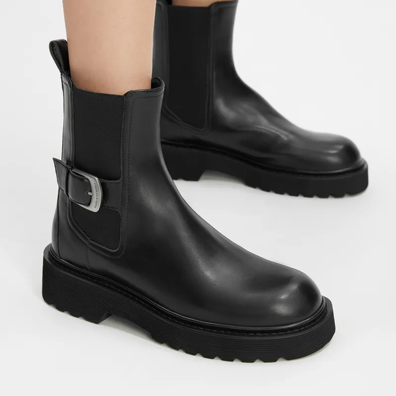 CHARLES&KEITH Small CK Ankle Boots 4.3cm Women's Black/Dark Brown Dark Brown/Chalk White-3