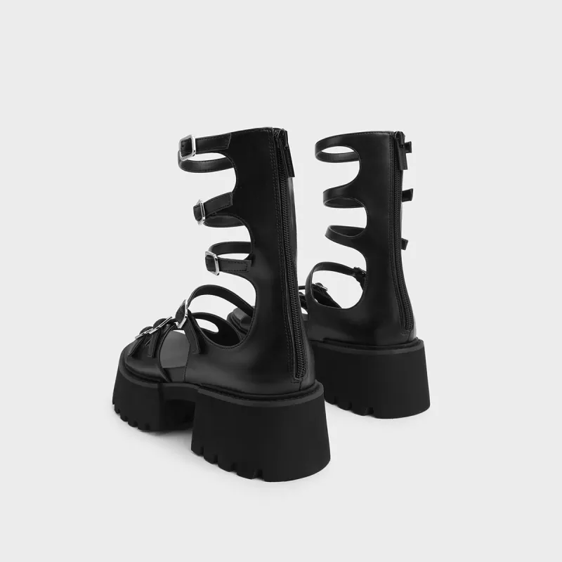 CHARLES&KEITH Small CK Gothic Lolita Style Roman Sandals 5.6cm Women's Black-4