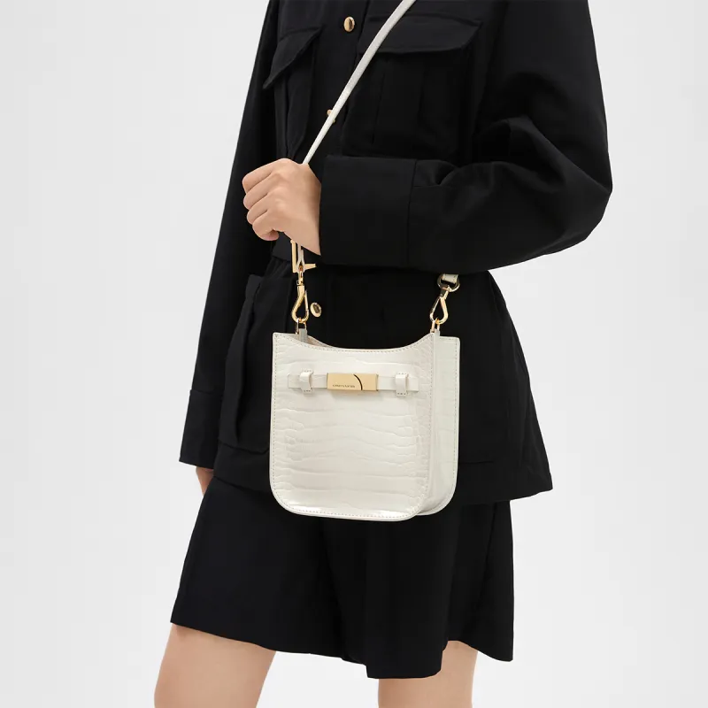 CHARLES&KEITH PU Shoulder Bag Small Size Women's Navy Blue Navy/Milk White Cream-8