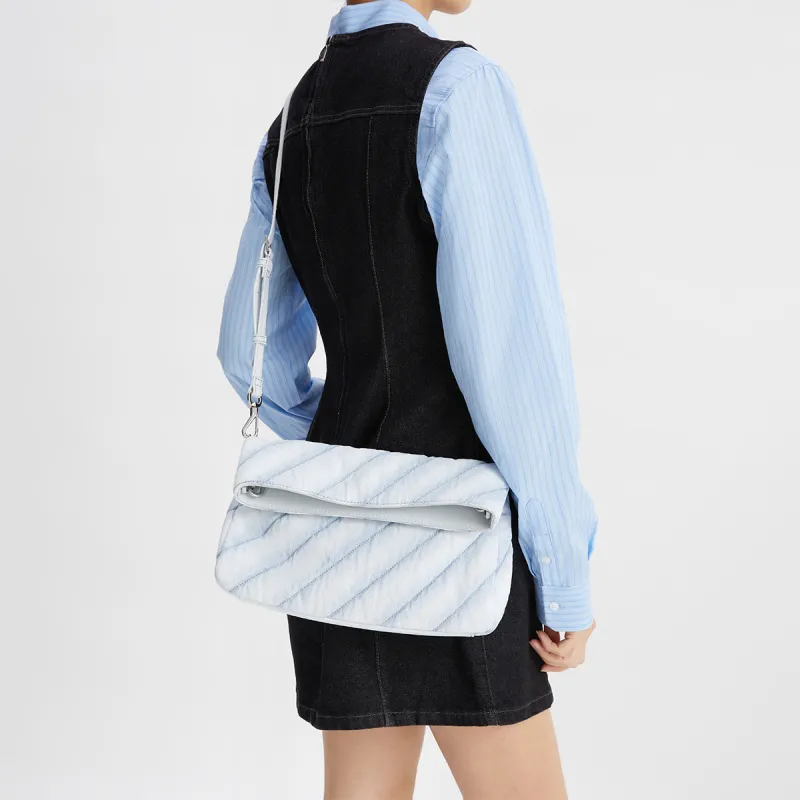 CHARLES&KEITH Denim Shoulder Bag Medium Size Women's Light Washed Denim Light Denim Blue-4