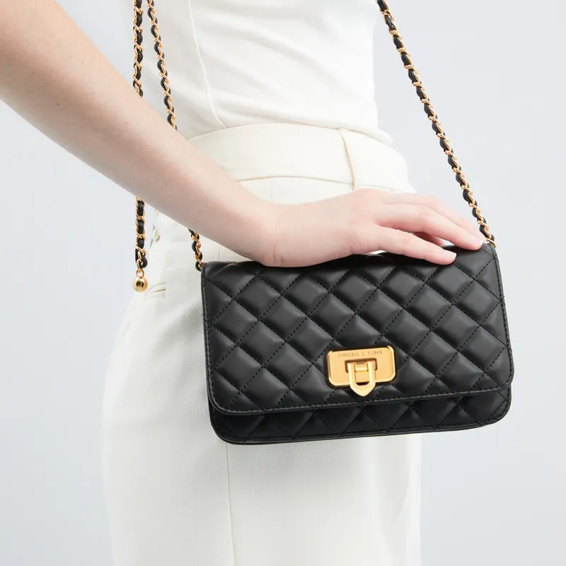 CHARLES&KEITH PU Small Square Bag Shoulder Bag Regular Women's Black/Beige/Cream Milk White/Pink-4