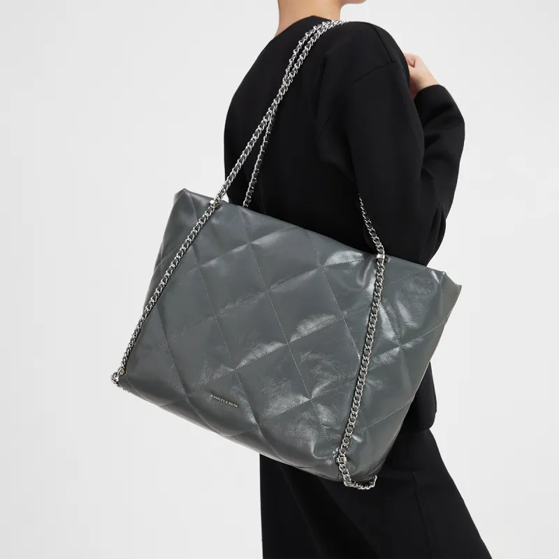 CHARLES&KEITH PU Shoulder Bag Extra Large Women's Black/Grey/Cream/Milk White-13