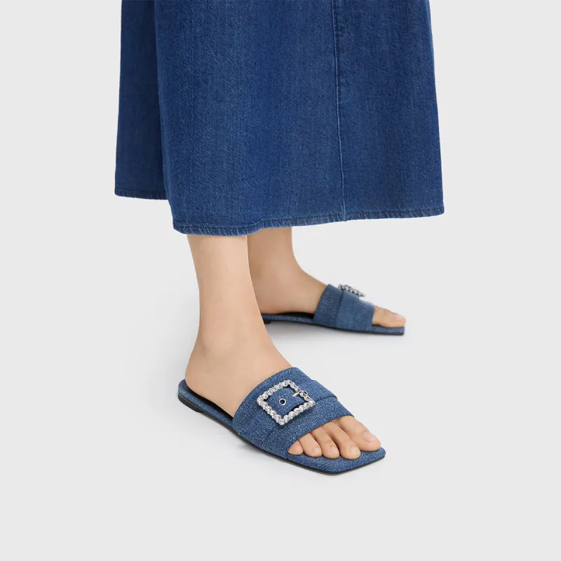CHARLES&KEITH Composite Sole Slide Slippers 1.5cm Women's Dark Denim Blue-3