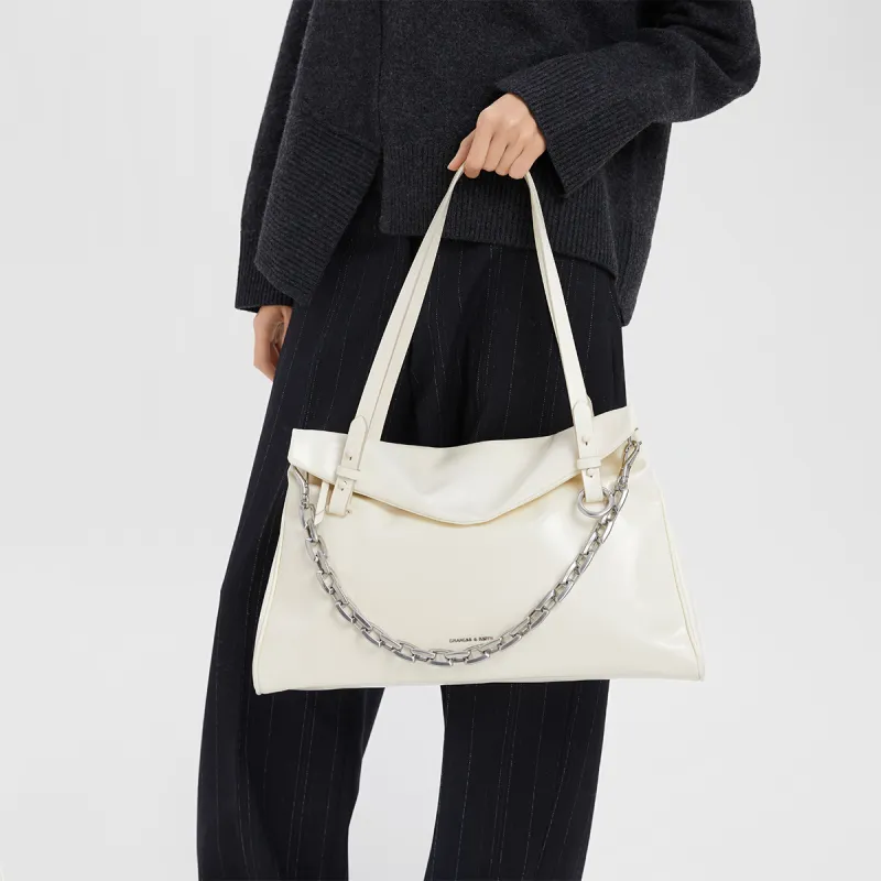 CHARLES&KEITH PU Shoulder Bag Large Size Women's Cream Milk White-3