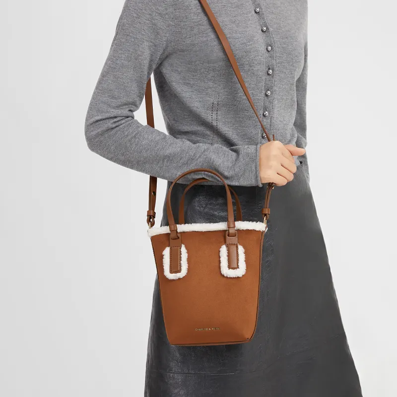 CHARLES&KEITH PU, Textile Mixture Handbag Trumpets Women's Brown-6
