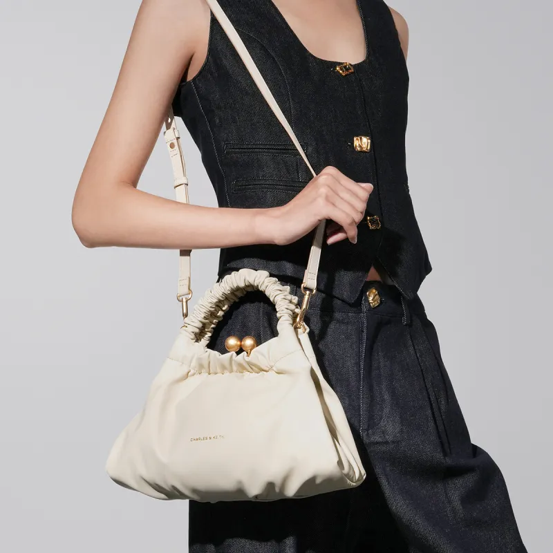 CHARLES&KEITH Polyurethane/Synthetic Leather One Shoulder Handbags Small Size Women's Beige/Chocolate-3