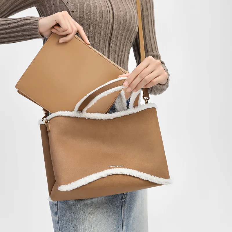 CHARLES&KEITH PU, Textile Mixture Shoulder Bag Medium Size Women's Multi Composite Color-5