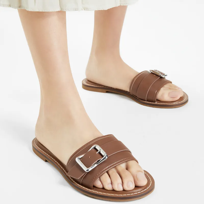 CHARLES&KEITH Composite Sole Slide Slippers 1.2cm Women's Chalk White/CARAMEL Caramel-9
