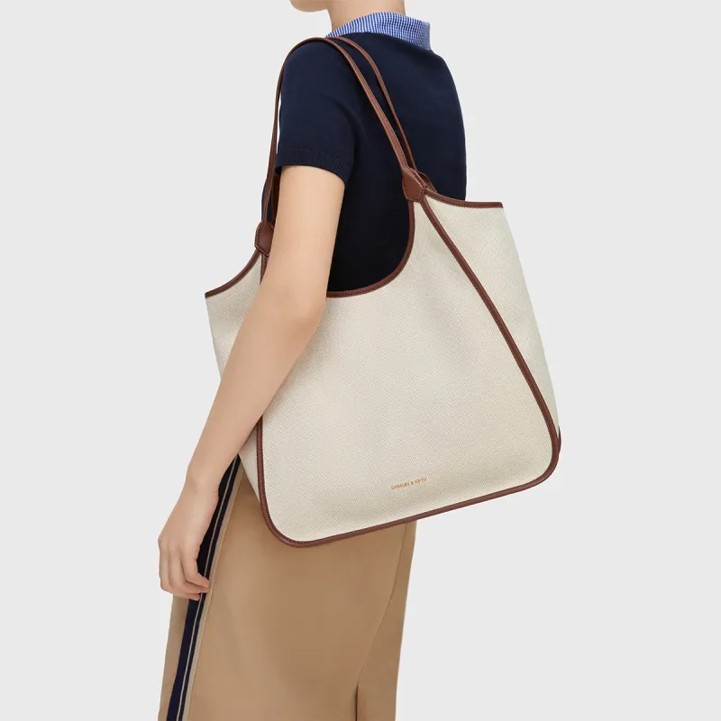 CHARLES&KEITH Canvas Shoulder Bag Large Size Women's Taupe Canvas Beige & Taupe-3