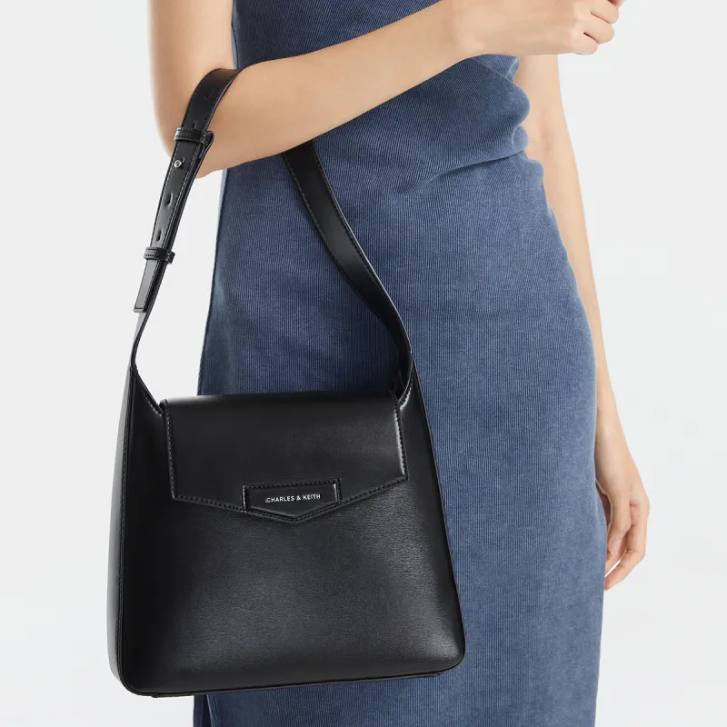 CHARLES&KEITH PU Shoulder Bag Women's Noir Black/Oat/Slate Blue Gray Blue-3