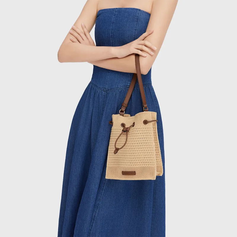 CHARLES&KEITH PU, Textile Mixture Crossbody Bag, Shoulder Bag Medium Size Women's Multicolor-3