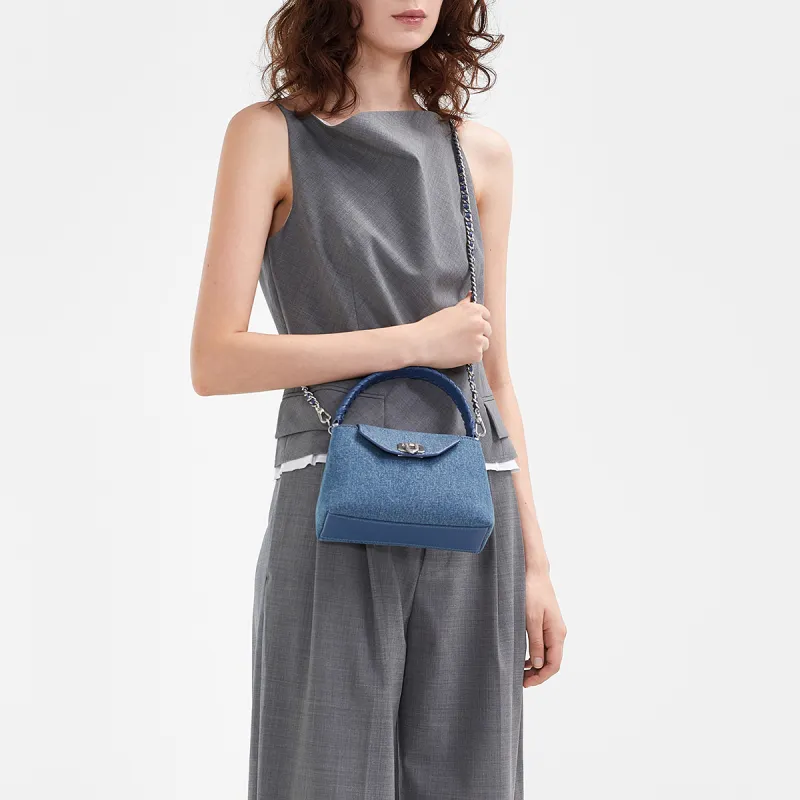 CHARLES&KEITH Fabric Handbag Medium Size Women's Dark Denim Blue-3