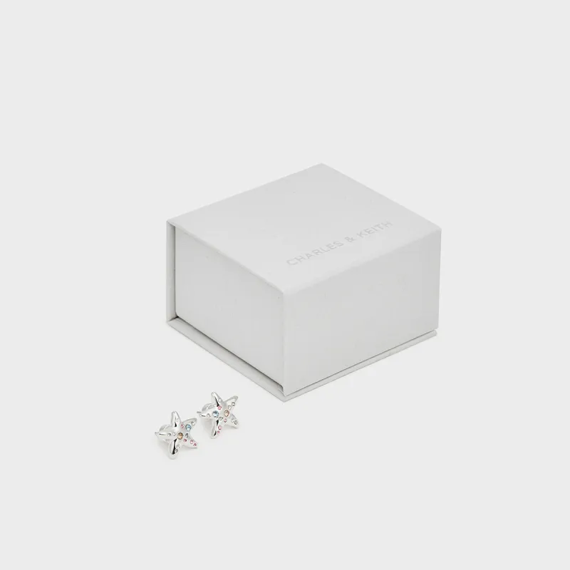CHARLES&KEITH Artificial Crystal Earrings Women's Silver-2