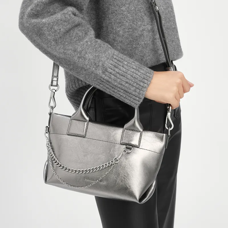 CHARLES&KEITH PU Shoulder Bag Small Size Women's Noir Black/Pewter Grey/Burgundy Wine Red-9