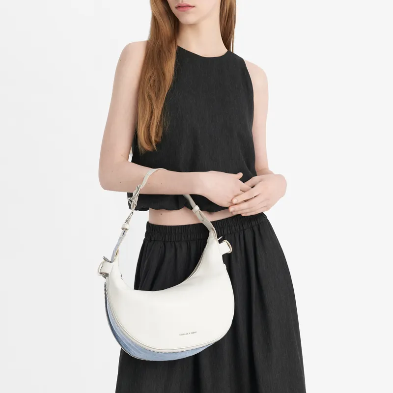 CHARLES&KEITH Pu Shoulder Bag Medium Size Women's Noir Black/Cream Milk White/Tan Tea Brown-9