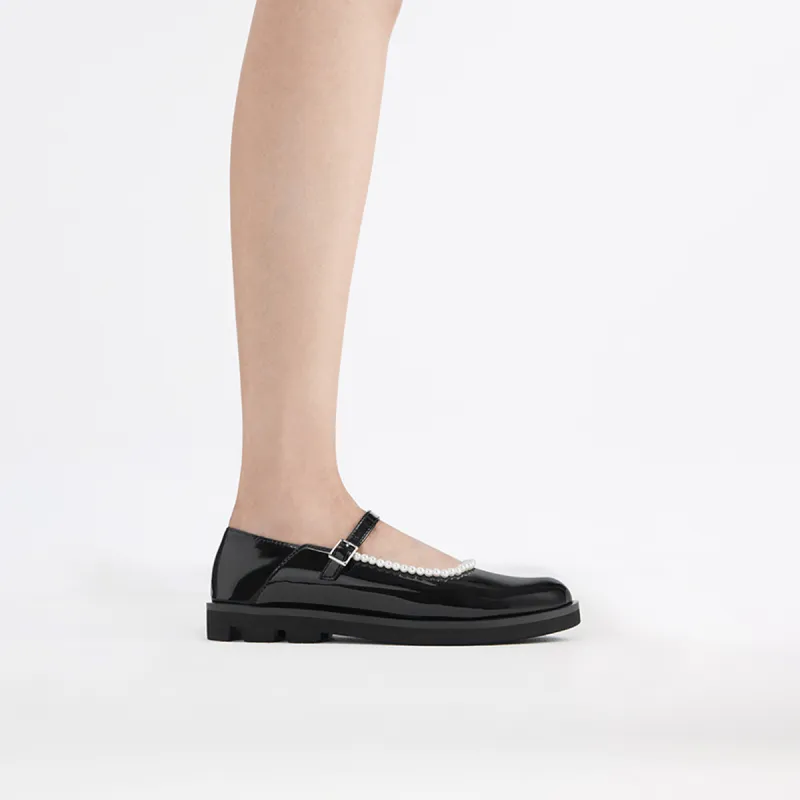 CHARLES&KEITH Mary Jane Shoes Women's Low Top Black Textured/Black/Maroon-13