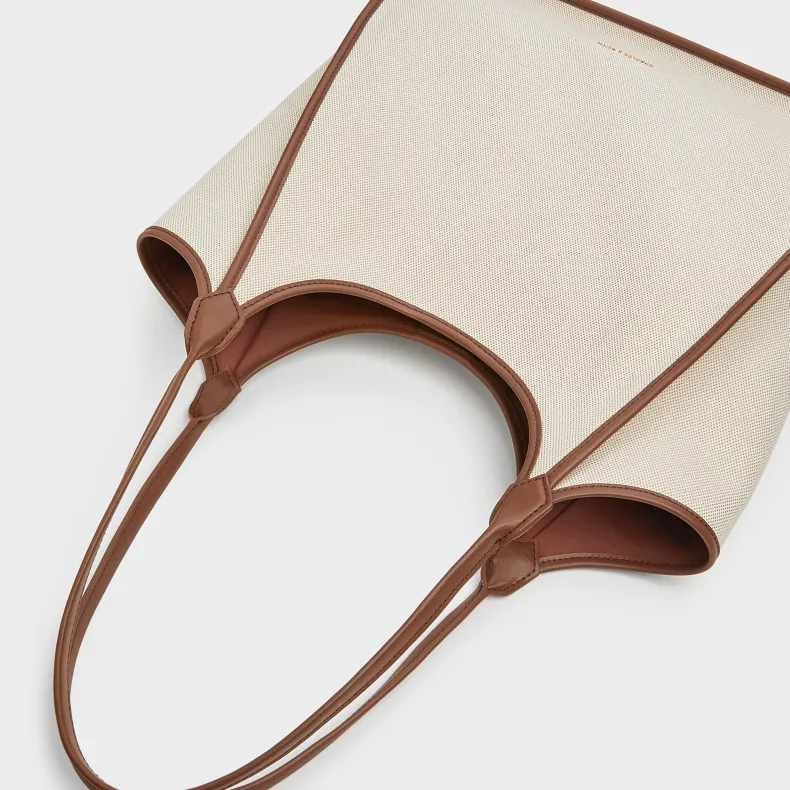 CHARLES&KEITH Canvas Shoulder Bag Large Size Women's Taupe Canvas Beige & Taupe-4