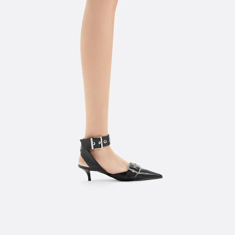 CHARLES&KEITH Small Charles & Keith Gothic Style One Strap Sandals 5.3cm Women's Black/White-3