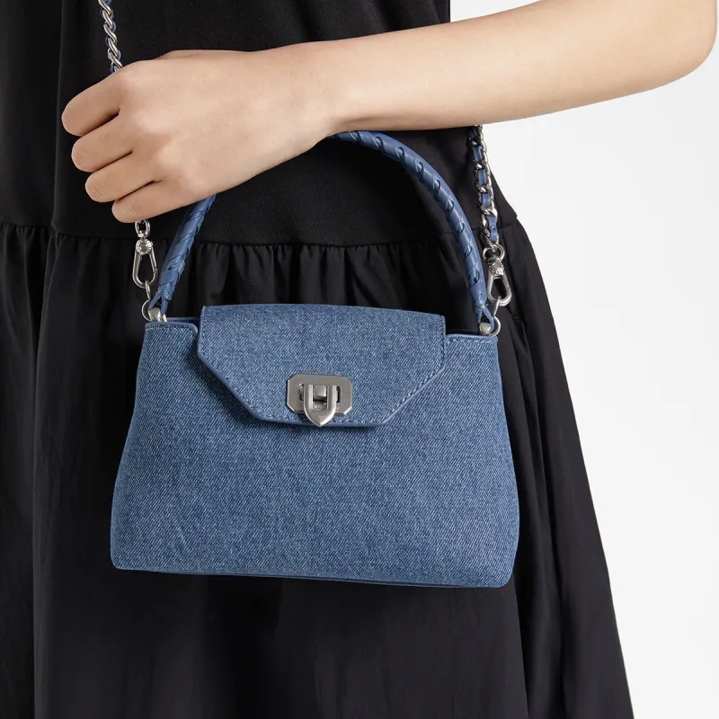 CHARLES&KEITH Fabric Handbag Medium Size Women's Dark Denim Blue-4