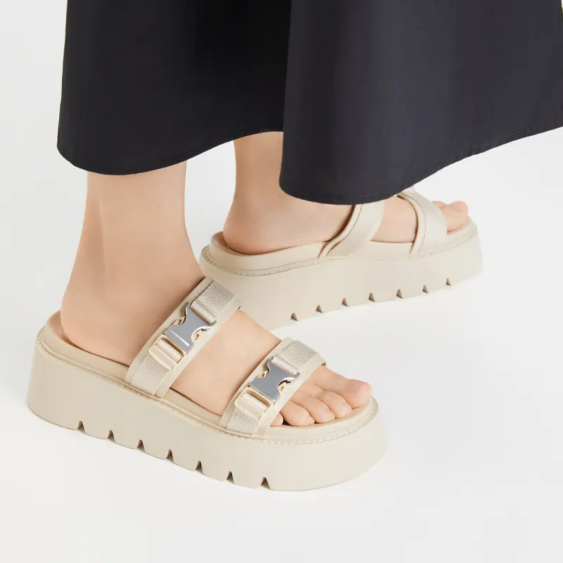 CHARLES&KEITH EVA Slide Slippers 6cm Women's Beige/Beige/Black-3