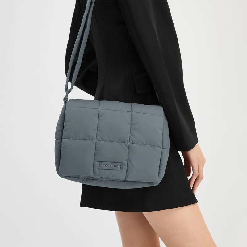 CHARLES&KEITH Nylon Cloud Bag Crossbody Bag Medium Size Women's Jet Black/Grey Gray-8