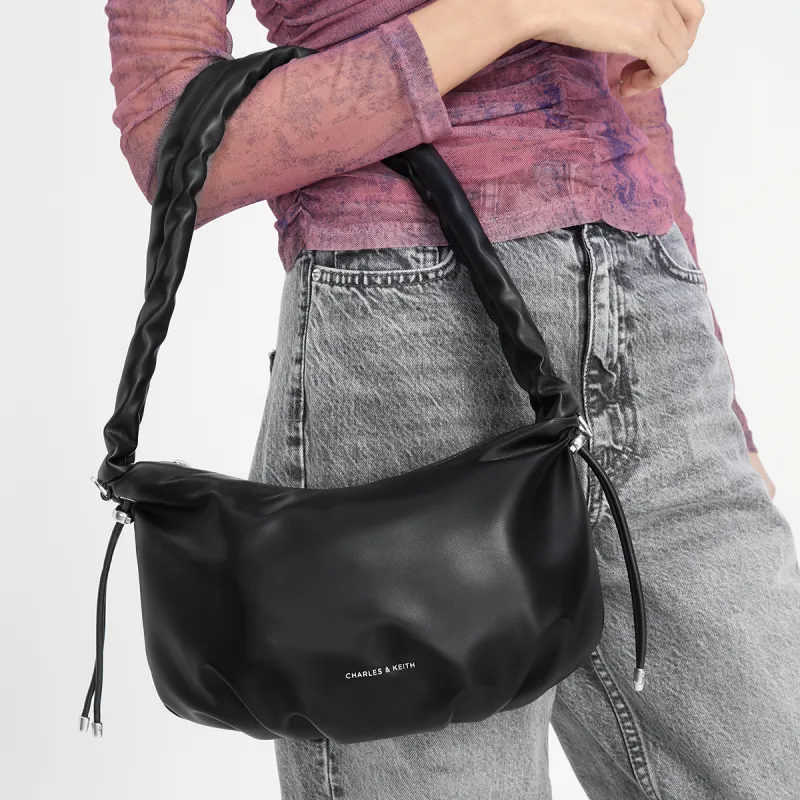 CHARLES&KEITH PU Crossbody Bags Medium Size Women's Noir Black/Oat-3