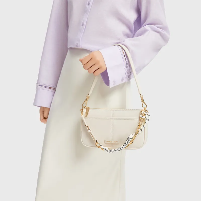 CHARLES&KEITH PU Crossbody Bag, Shoulder Bag Trumpets Women's Cream Milk White/Black-3