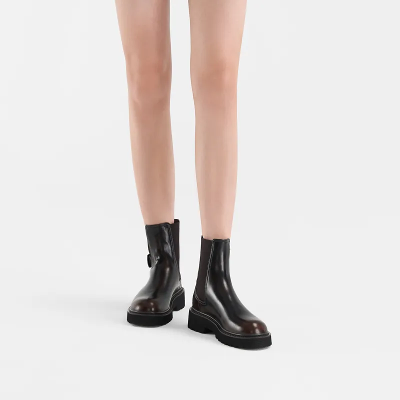 CHARLES&KEITH Small CK Ankle Boots 4.3cm Women's Black/Dark Brown Dark Brown/Chalk White-9